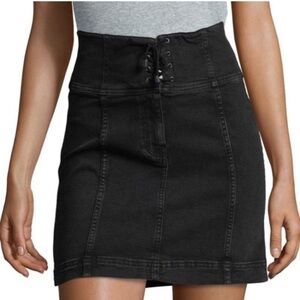 Free people lace up black denim mini skirt
